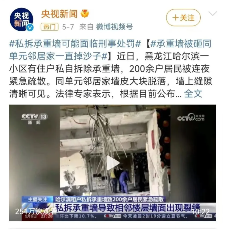 私拆承重墙 谁该担责？？该担何责？？